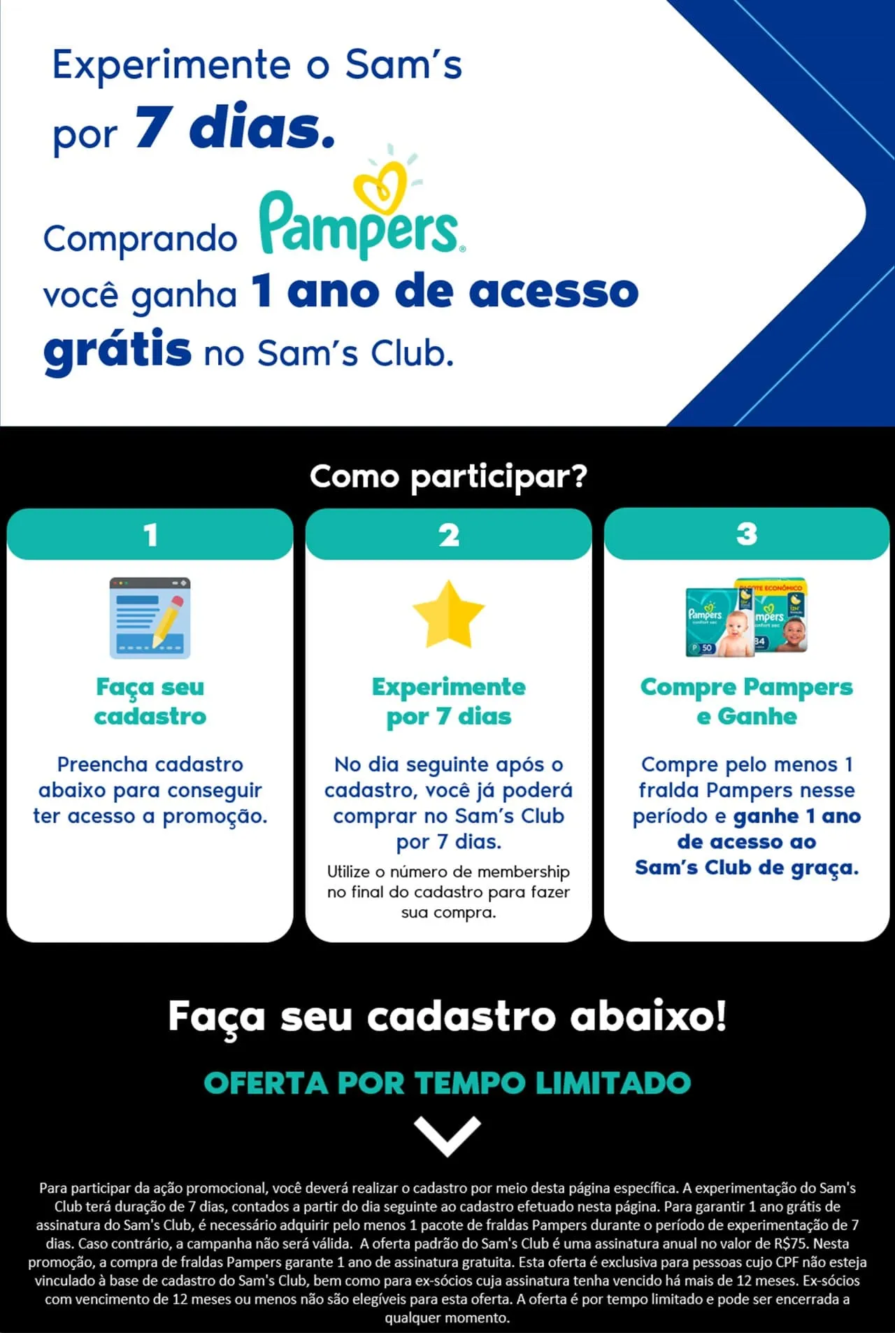 Experimente Por 7 Dias - Comprando Pampers, Ganhe 1 Ano Grtis - Sam'S Club